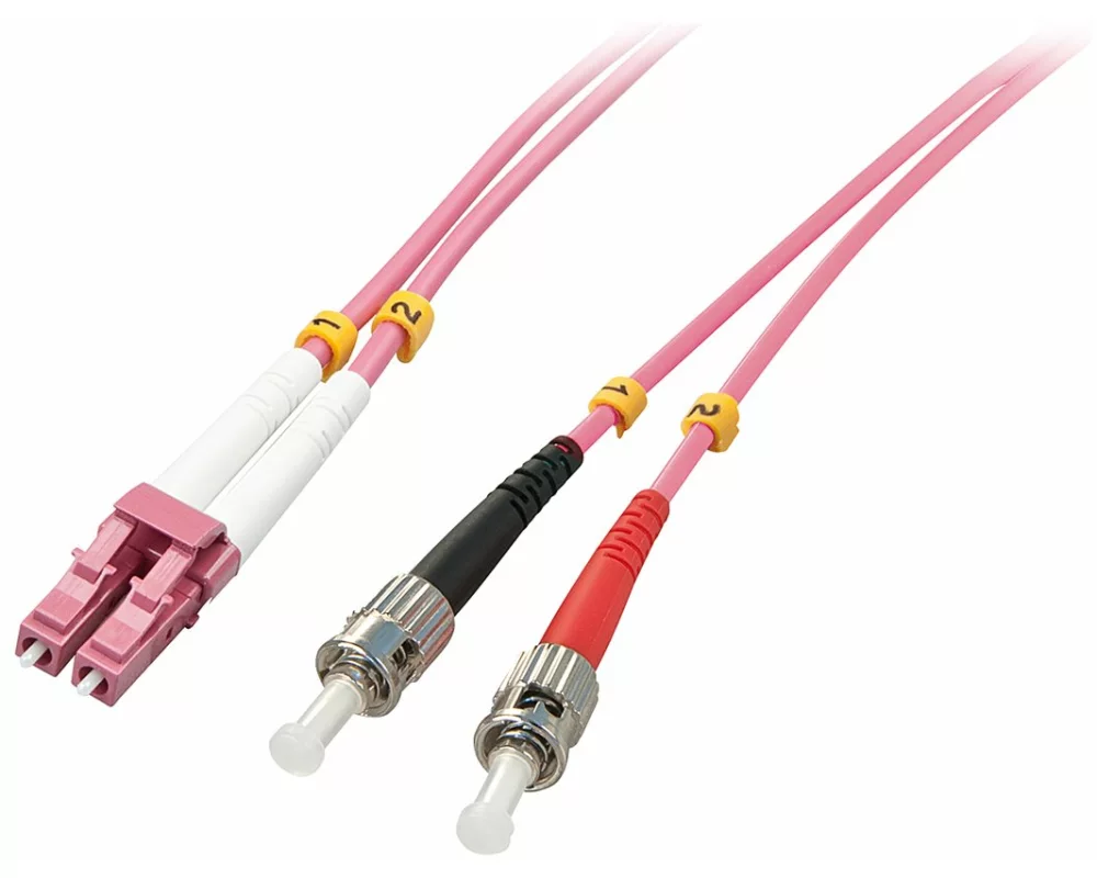 LINDY Fiber Optic Cable, OM4, LC-ST, 15m, pink , 50/125, Duplex, Multimode, LWL