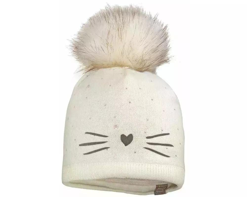 maximo Wintermütze Girl Kunstfellpompon Wollweiss Gr. 51