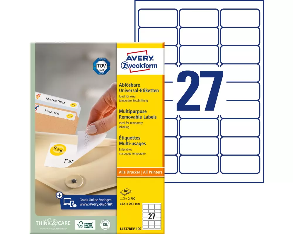 Avery Zweckform Universal-Etiketten Stick + Lift 63.5 x 29.6 mm, 100 Blatt