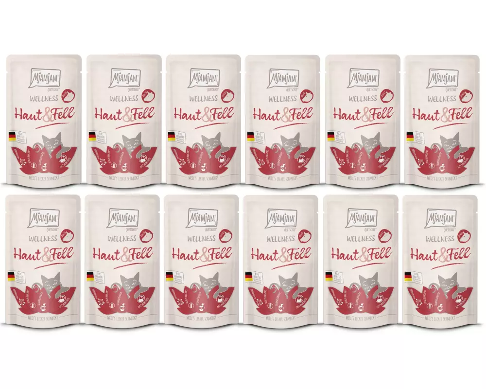 Mjamjam Nassfutter Wellness Haut & Fell Rind, 12 x 125 g