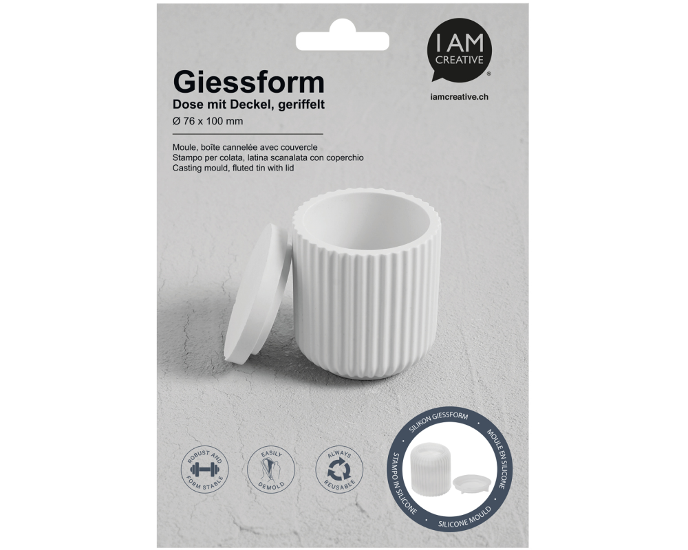 I AM CREATIVE Silikon Giessform 1704.21 Dose mit Deckel, geriffelt