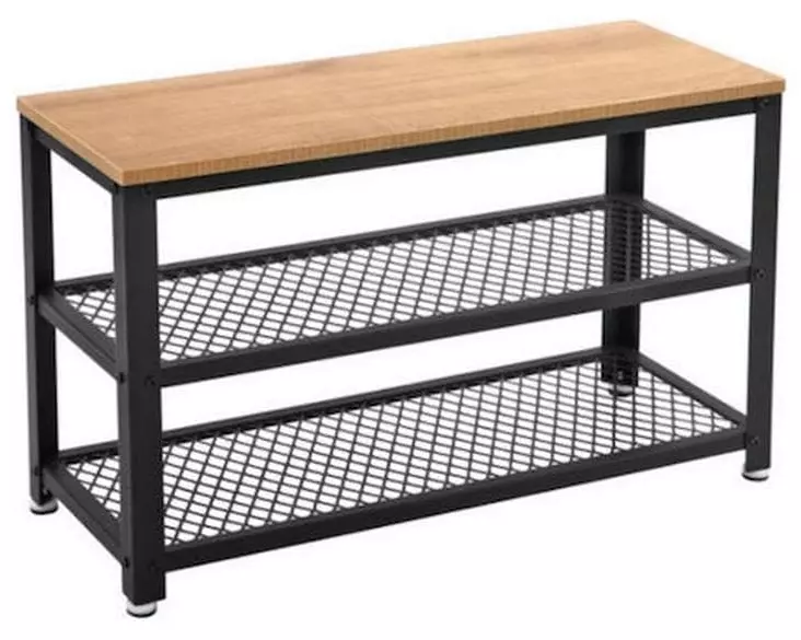 VASAGLE Schuhregal mit 2 Fächern und Bank 73 x 45 cm, Schwarz/Braun