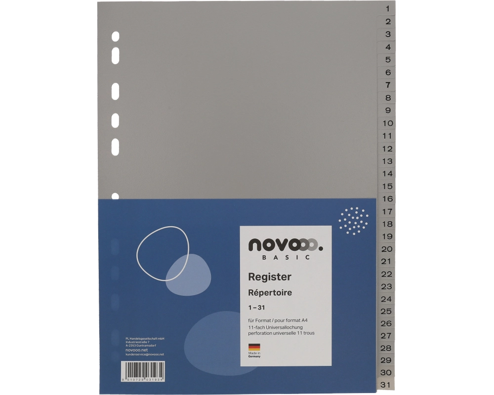 novooo. Register A4, 1 Reihe, 1-31 Grau