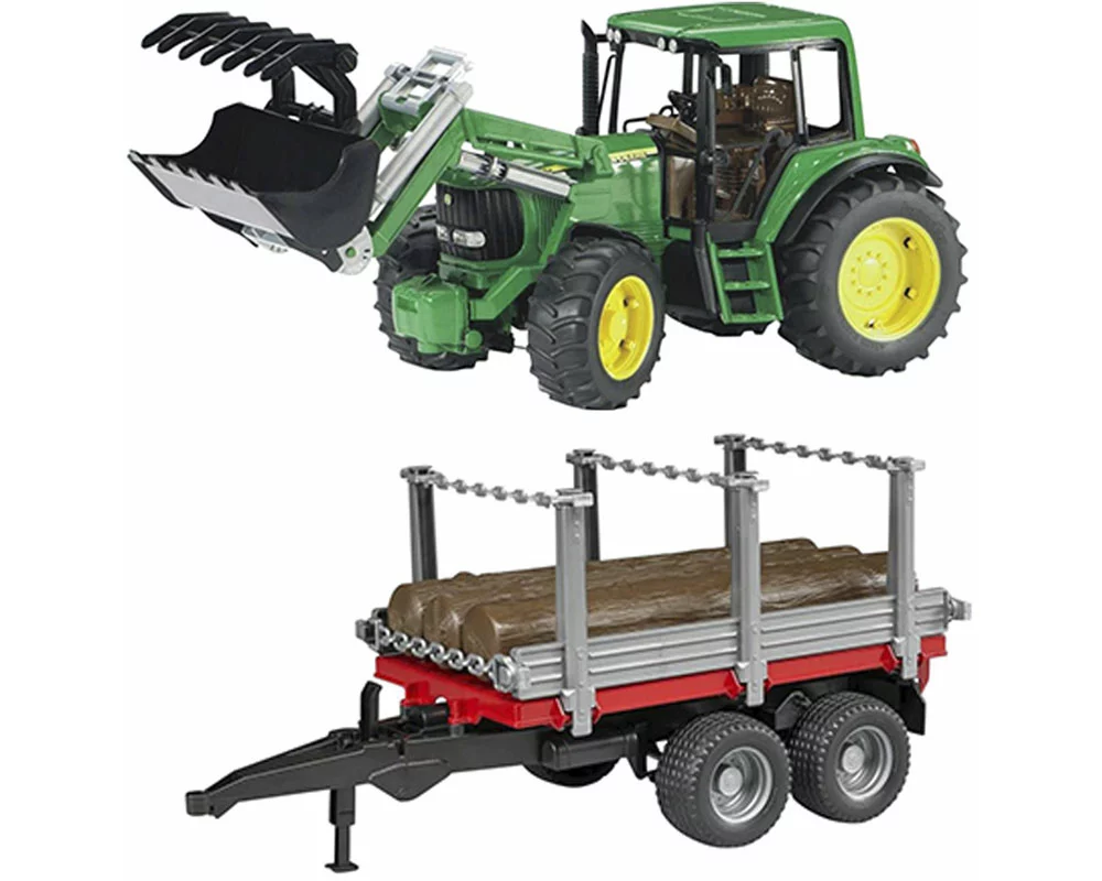 Bruder Traktor mit Frontlade & Holztransportanhänger