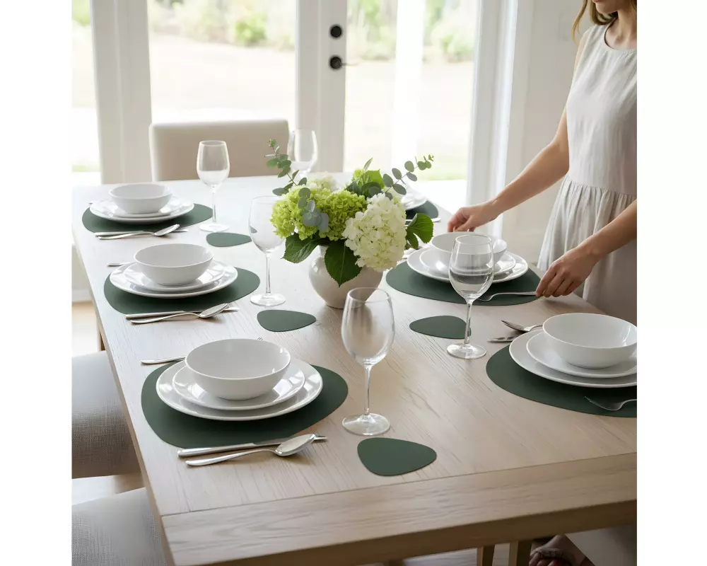 relaxdays Tischset Platzdeckchen 40 x 30 cm, Grau / Grün, 12-teilig