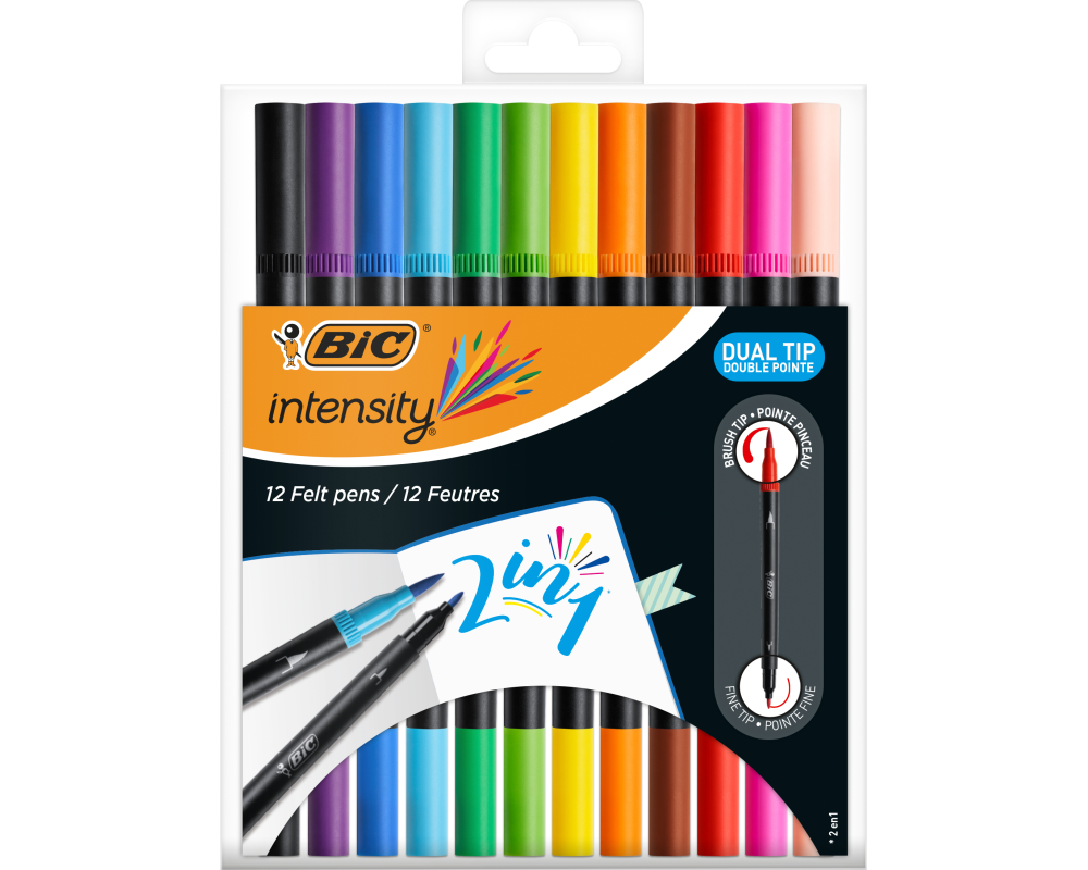 BIC Fasermalstift Dual Brush 989695 12 Stück, Farben ass.
