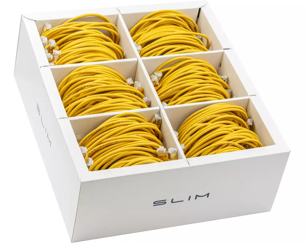 SLIM Slimpatchkabel RJ-45, Cat 6A, U/FTP, 3 m, Gelb, 36-Pack