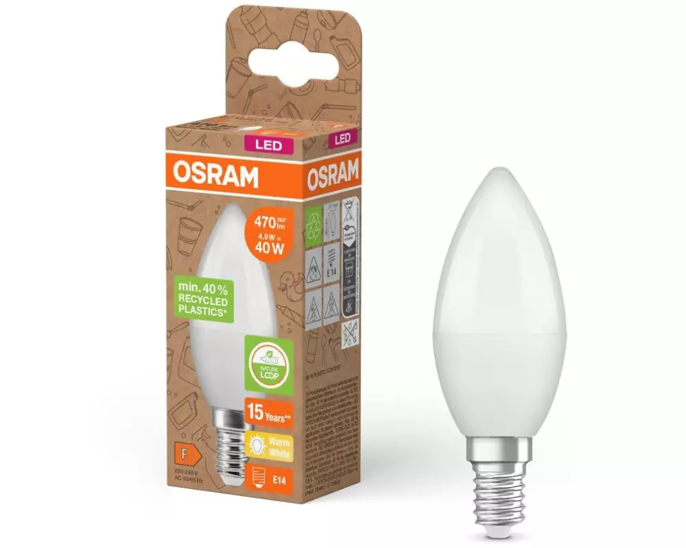 OSRAM LED PCR LAMPS WITH CLASSIC B 4.9W, E14, Warmweiss (WW)