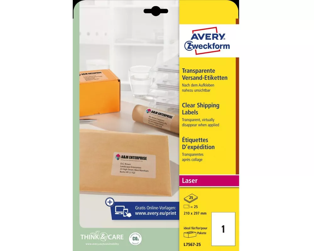Avery Zweckform Versand-Etiketten 210 x 297 mm L7567 Transparent