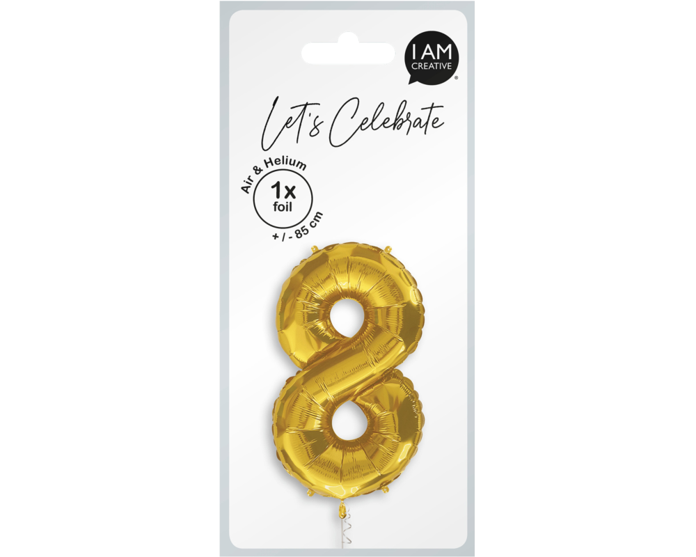 I AM CREATIVE Folienballon Zahl 8 85cm 1000-1053 gold