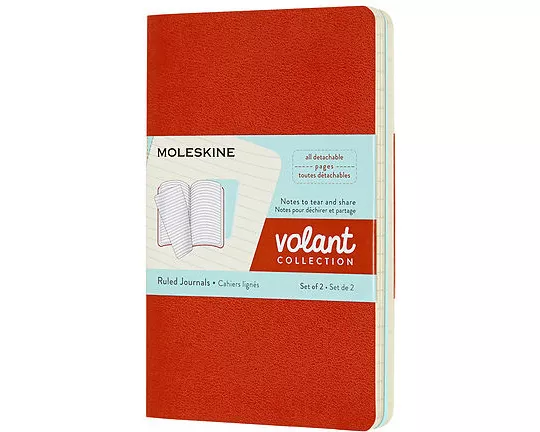 Moleskine Volant P/A6, 2x Set, Ruled, Soft Cover, Coral Orange, Aquamerine Blue