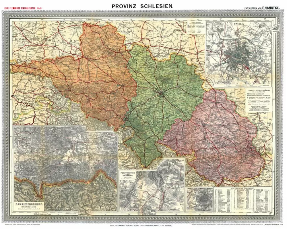 Historische Karte: Provinz SCHLESIEN im Deutschen Reich - um 1910 [gerollt]