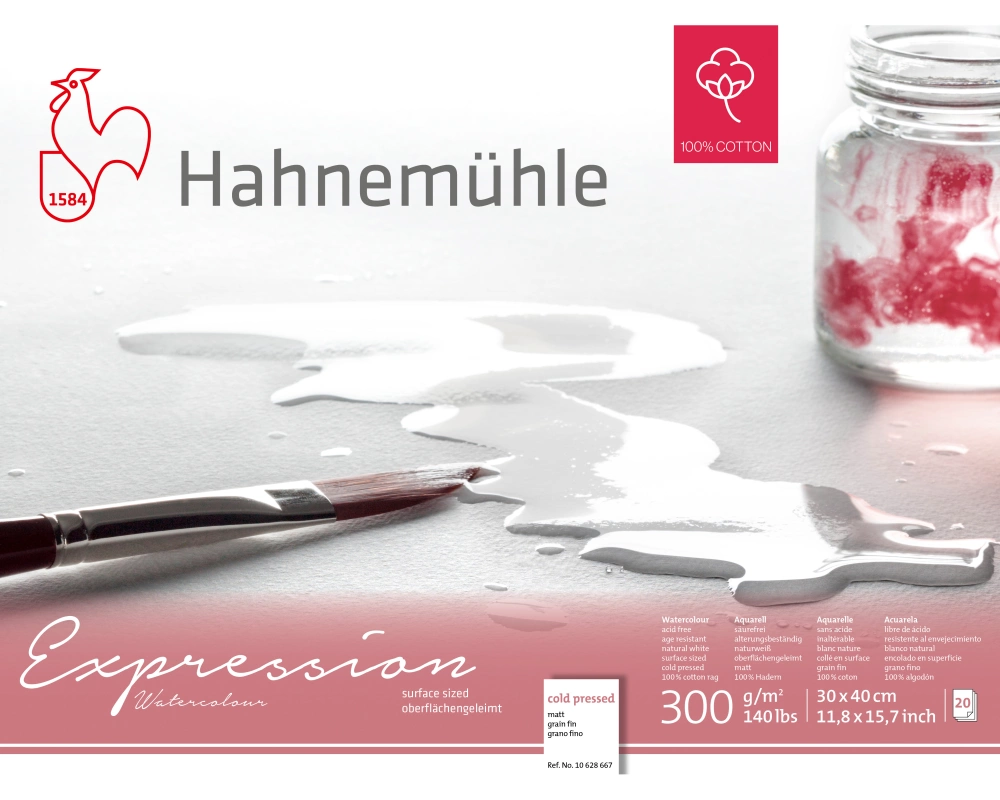 HAHNEMÜHLE Aquarellbl. Expression 30x40cm 10628667 weiss, 300g 20 Blatt