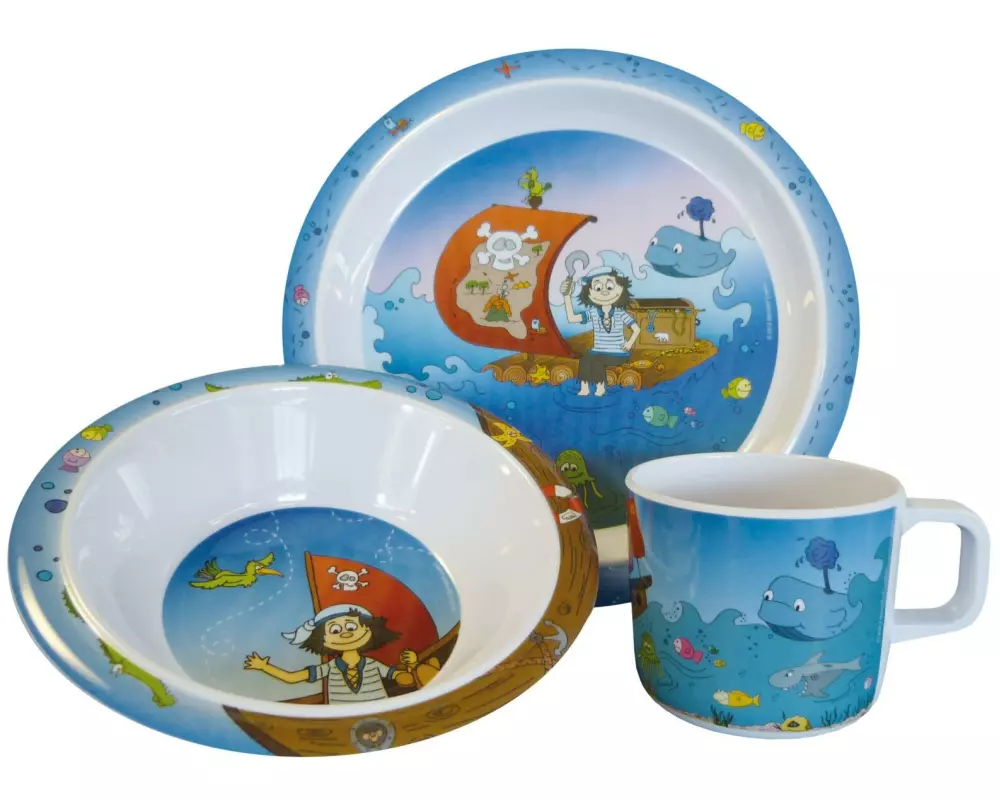 Berndorf Kindergeschirrset Moritz 3-teilig, Blau/Mehrfarbig
