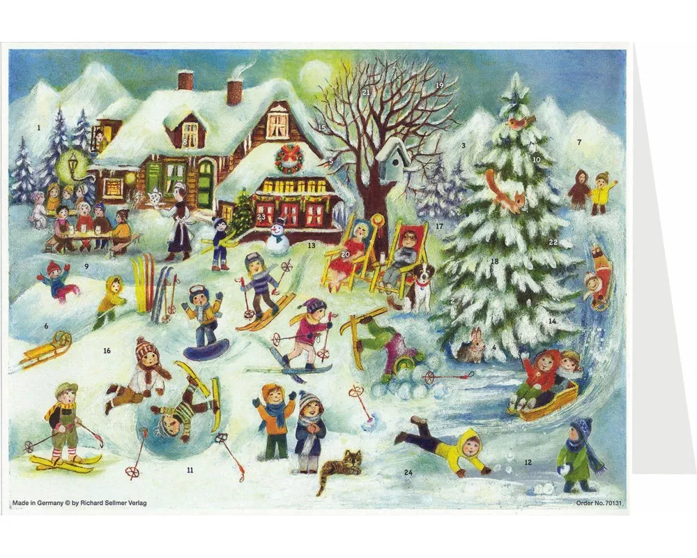 Postkarten-Adventskalender "Skihütte"