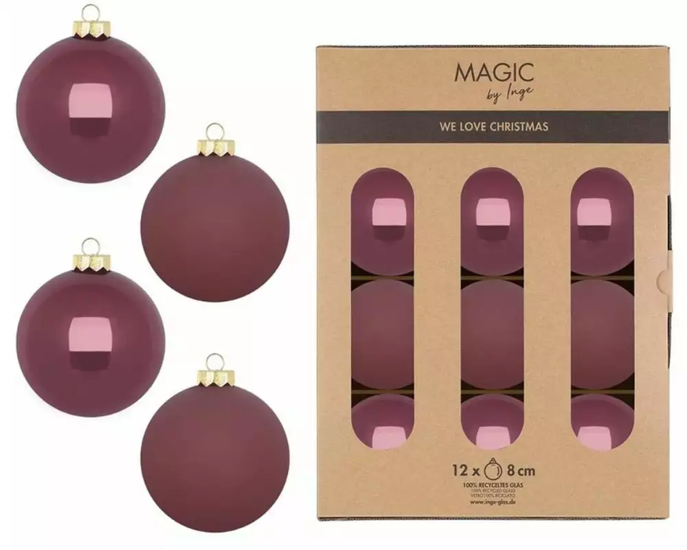 INGES CHRISTMAS DECOR Weihnachtskugel 8 cm Rosa, 12 Stück