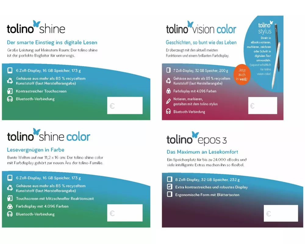 Produktinfokärtchen A7 tolino eReader 10/2025 (Thekendisplay) / VPE 2 x 4 Stück