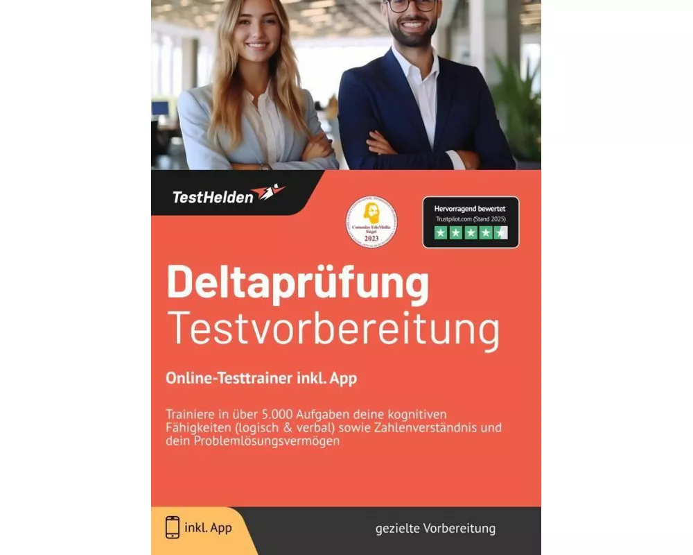 Deltaprüfung Testvorbereitung Online-Testtrainer inkl. App - Trainiere in über 5.000 Aufgaben deine kognitiven Fähigkeiten (logisch & verbal) sowie Za