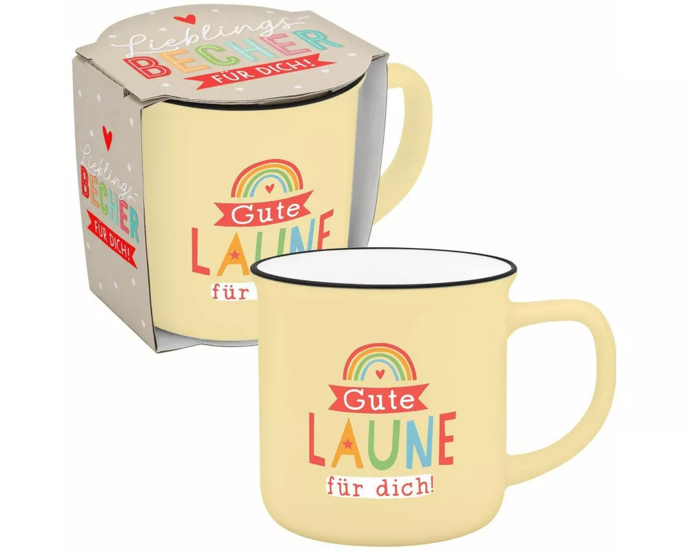 Becher in Emailloptik "gute Laune"