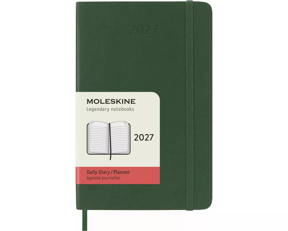 Moleskine 12 Monate Tageskalender 2027, Pocket/A6, 1 Tag = 1 Seite, weicher Einband, myrtengrün