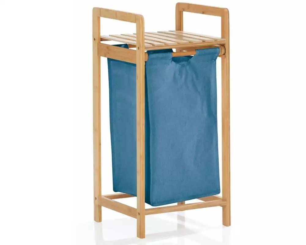 Lumaland Wäschekorb Bambus 30 l, Blau/Braun
