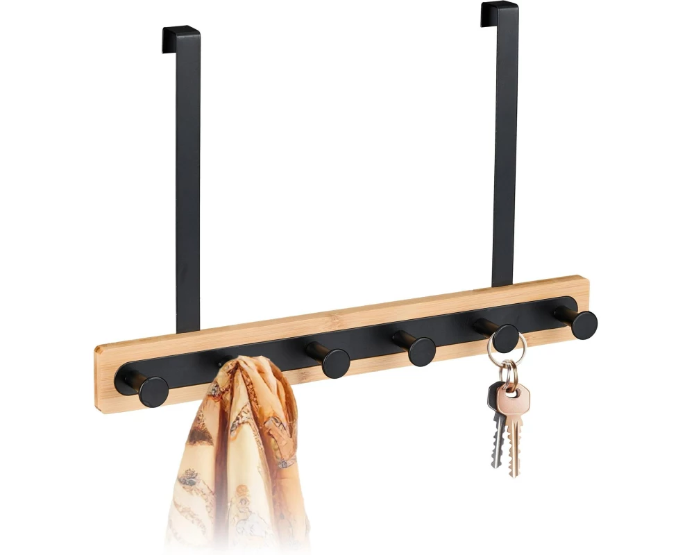 relaxdays Türgarderobe mit 6 Haken, Hellbraun/Schwarz