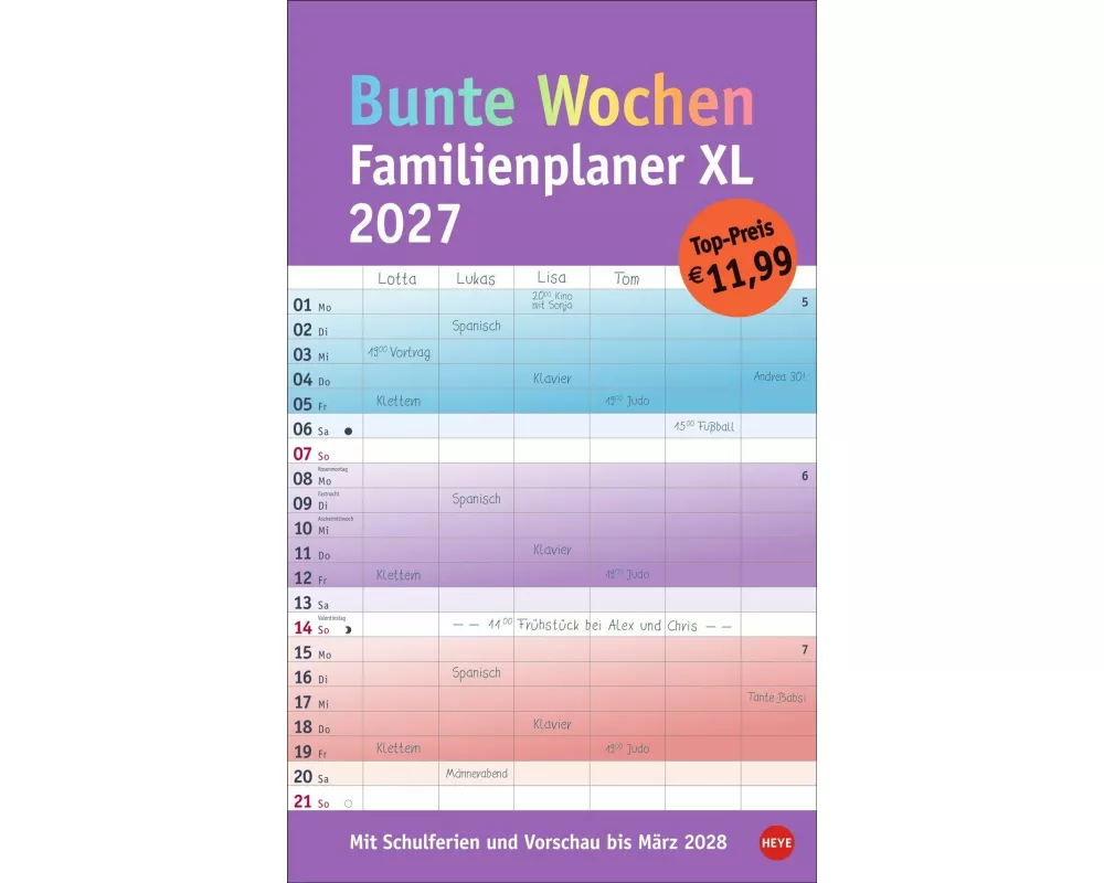 Bunte Wochen Familienplaner XL 2027