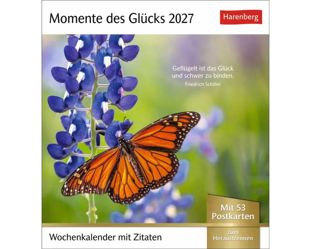 Momente des Glücks Postkartenkalender 2027 - Wochenkalender mit Zitaten, mit 53 Postkarten