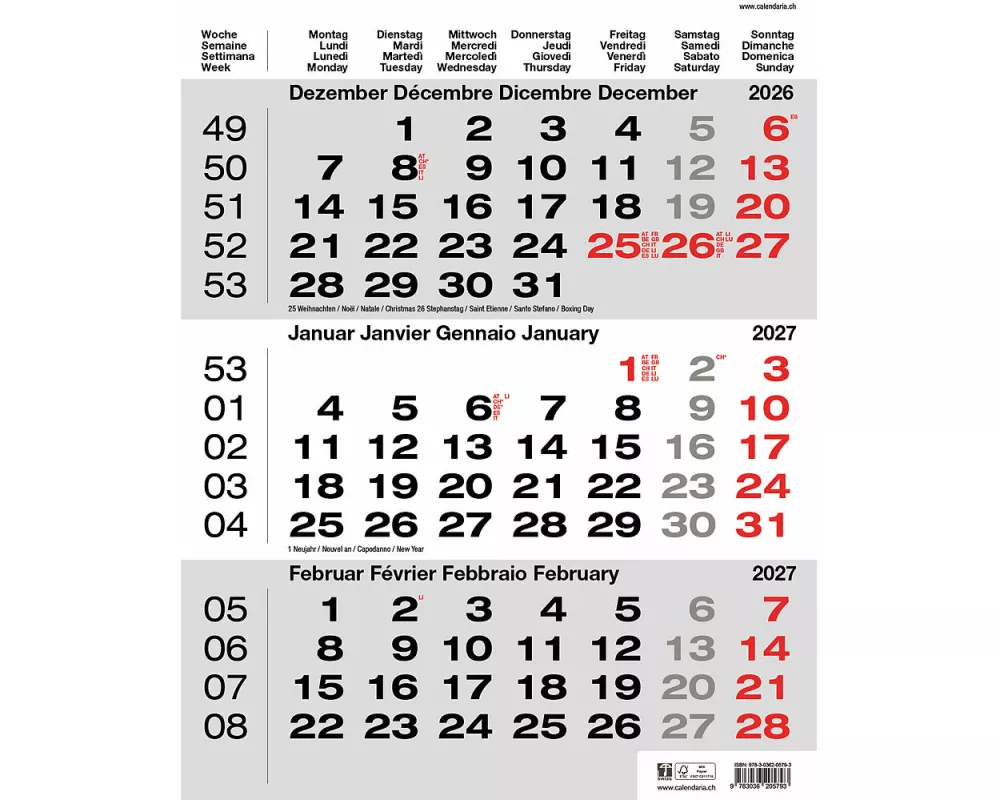 3-Monats-Kalender grau 2027