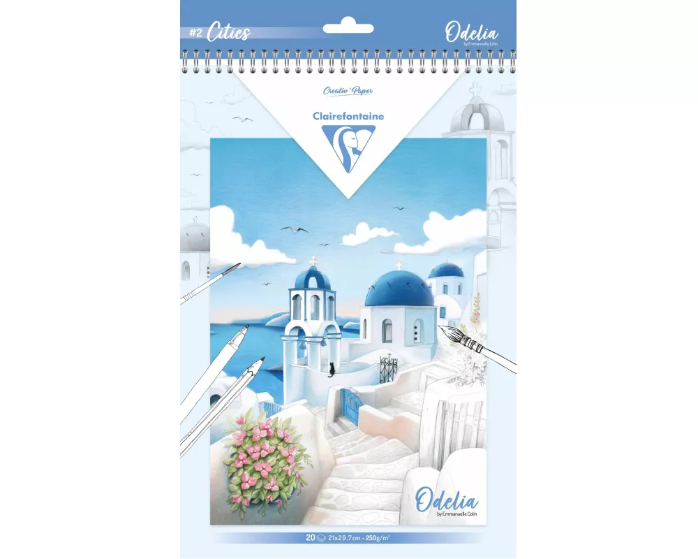ODELIA, Ausmalblock Mixed Media, 20 Blatt A4 250g, Spiralbindung, Städte