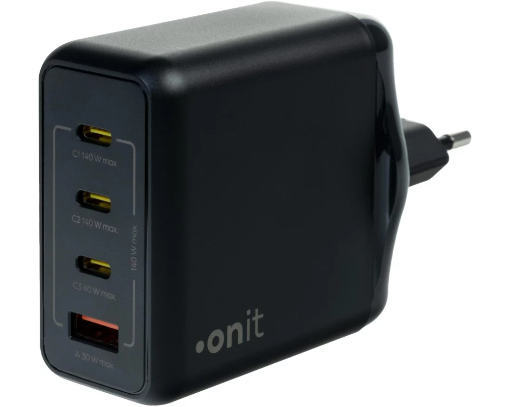 onit USB-Wandladegerät Quad 3C1A 140 W GaN Schwarz