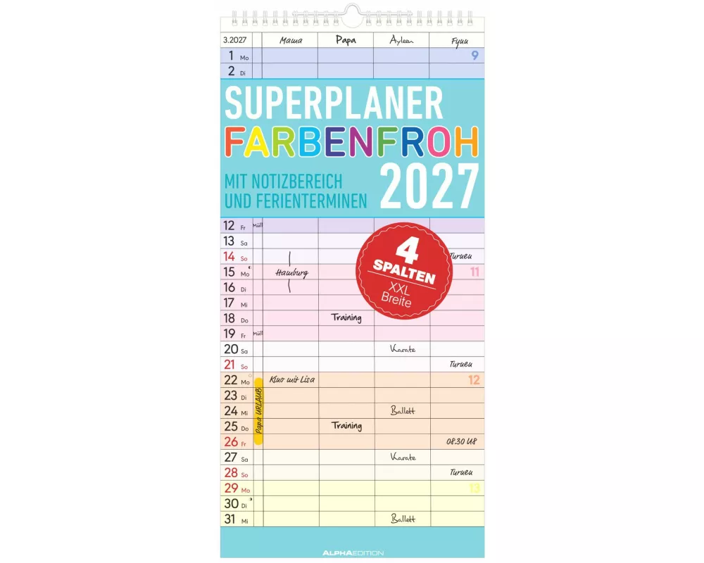 Superplaner Farbenfroh - 4 Spalten 2027