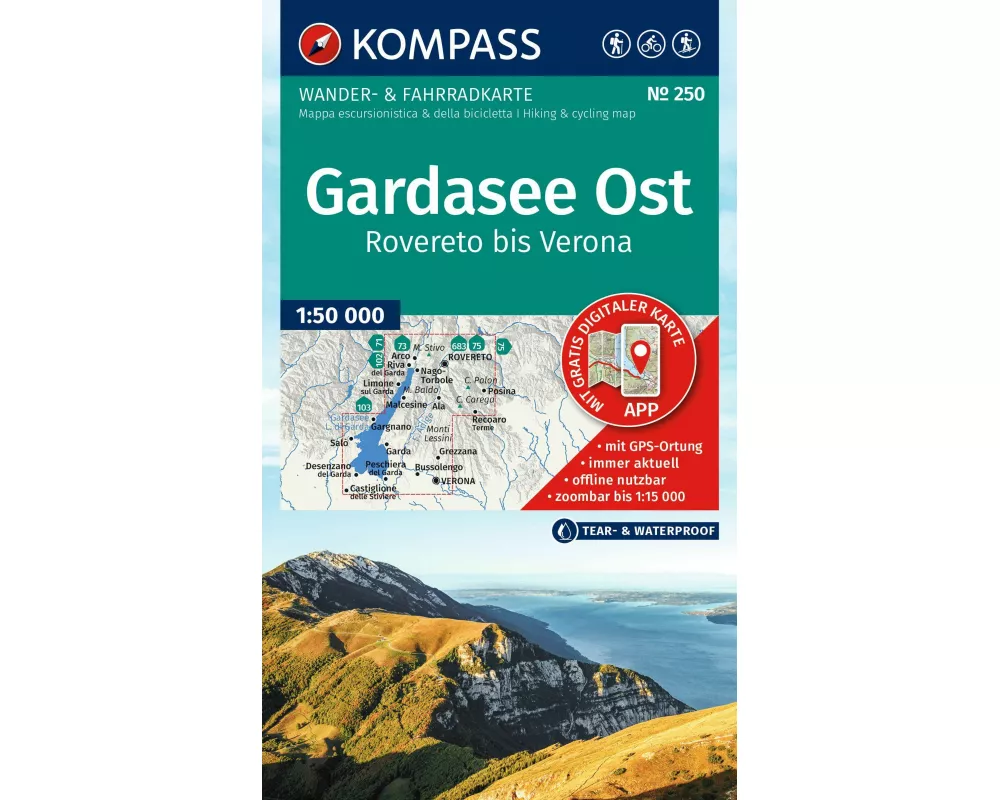 KOMPASS Wanderkarte 250 Gardasee Ost, Rovereto bis Verona 1:50.000