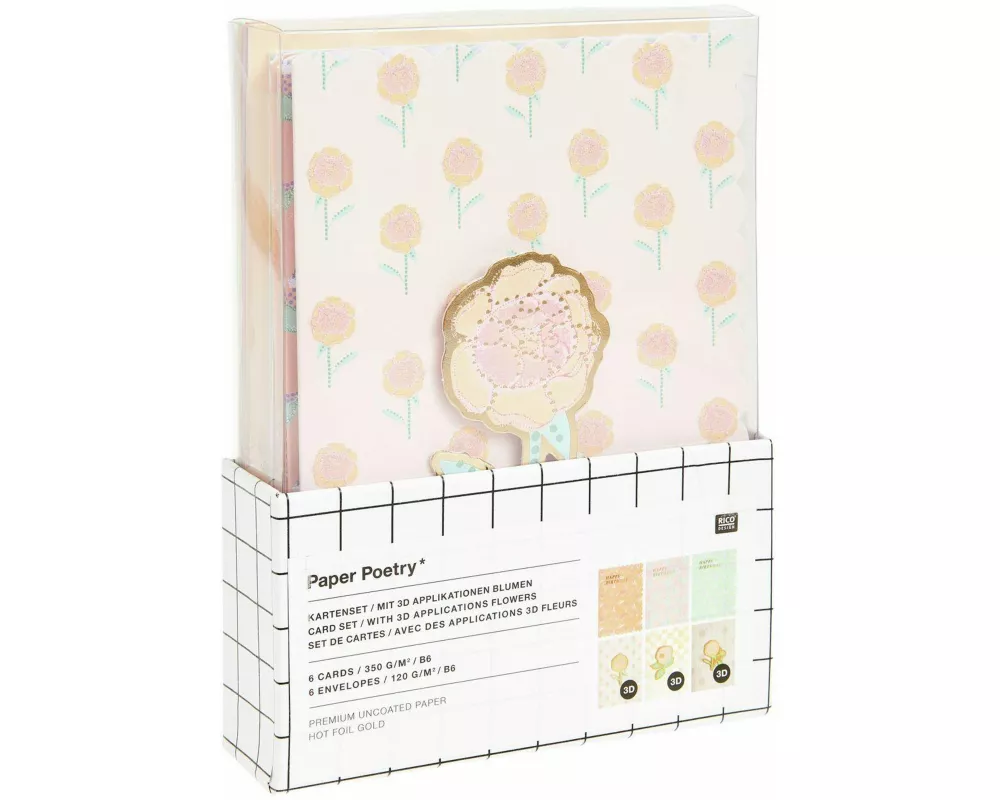 3D-Kartenset Blumen / Happy Birthday, B6 FSC MIX, 6 Karten, 6 Umschläge