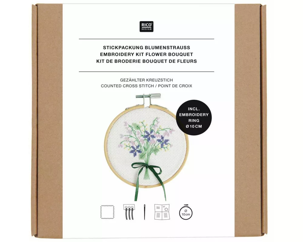 Stickpackung Gezählter Kreuzstich, Blumenstrauß,Ø 10 cm
