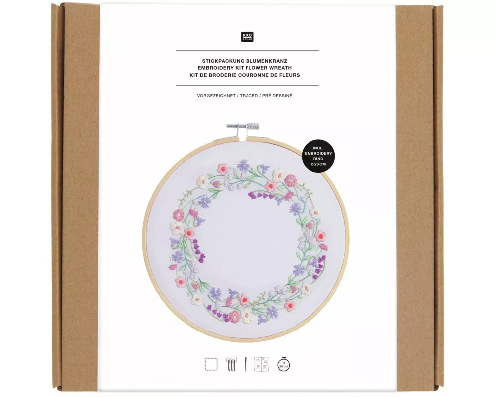 Stickpackung Vorgezeichnet, Blumenkranz, Ø 20 cm