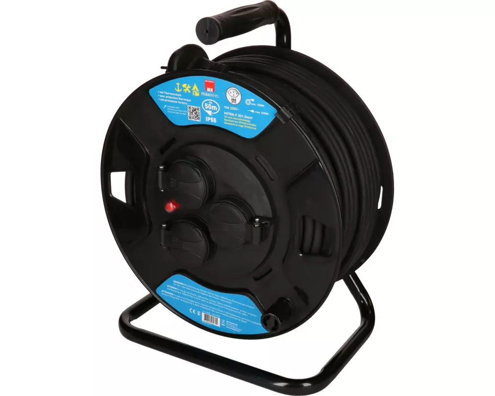 Max Hauri Kabelrolle maxREEL 50 m, 3x T13, IP55, Schwarz