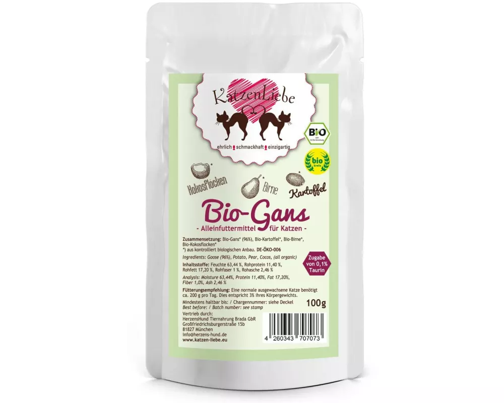 KatzenLiebe Nassfutter Bio-Gans mit Bio-Kartoffel, 100 g