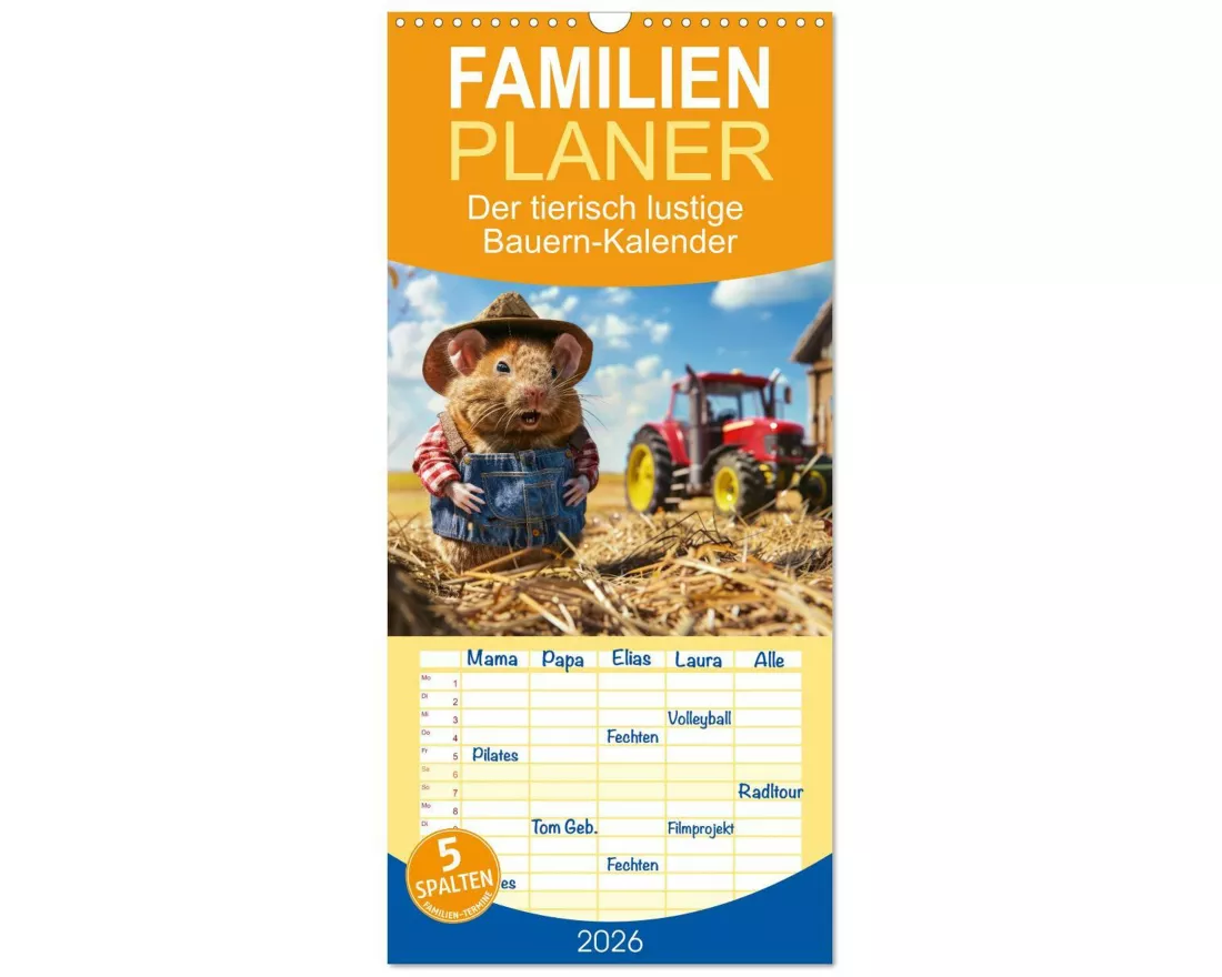 Familienplaner 2026 - Der tierisch lustige Bauern-Kalender mit 5 Spalten (Wandkalender, 21 x 45 cm) CALVENDO