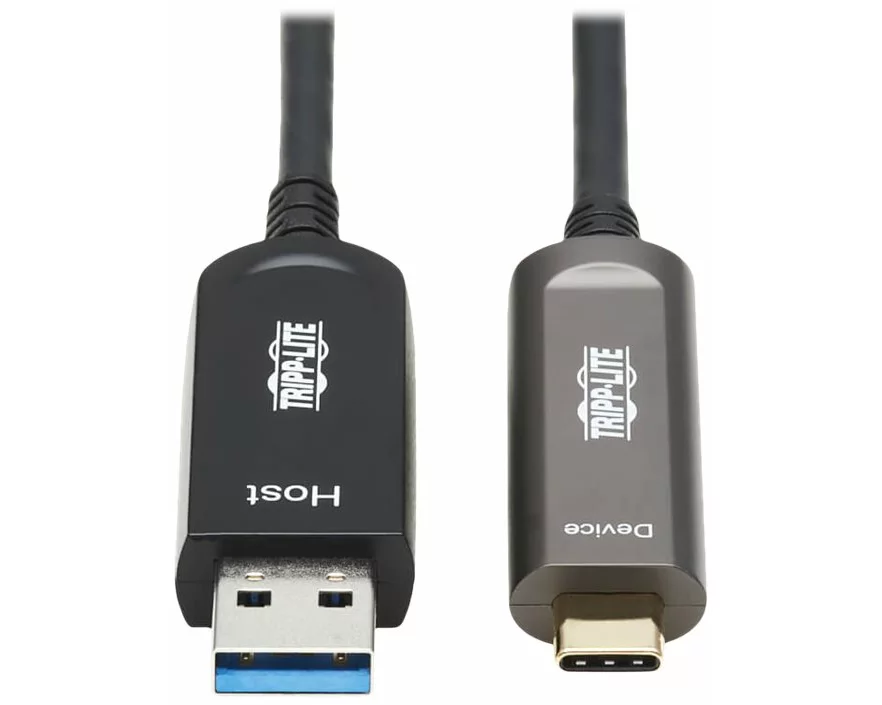 EATON TRIPPLITE USB-A, to, USB-C, AOC, Cable, M/M, USB, 3.2, Gen, 2, Plenum-Rated, Fiber, Active, Optical, Data, Only, Black, 15m
