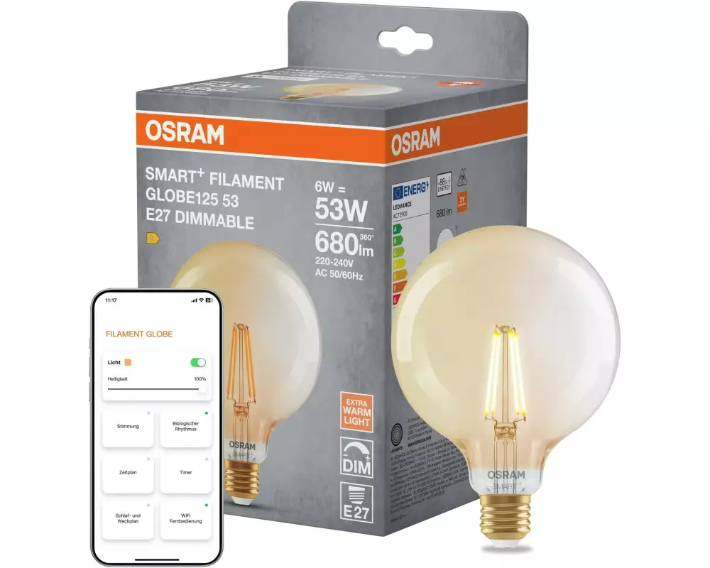 OSRAM Leuchtmittel Globe 55D SMART+ WIFI, E27, 6 W, WW