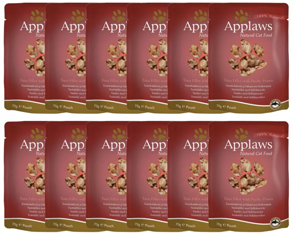 Applaws Nassfutter Pouch Thunfisch & Pazifik-Garnelen, 12 x 70 g