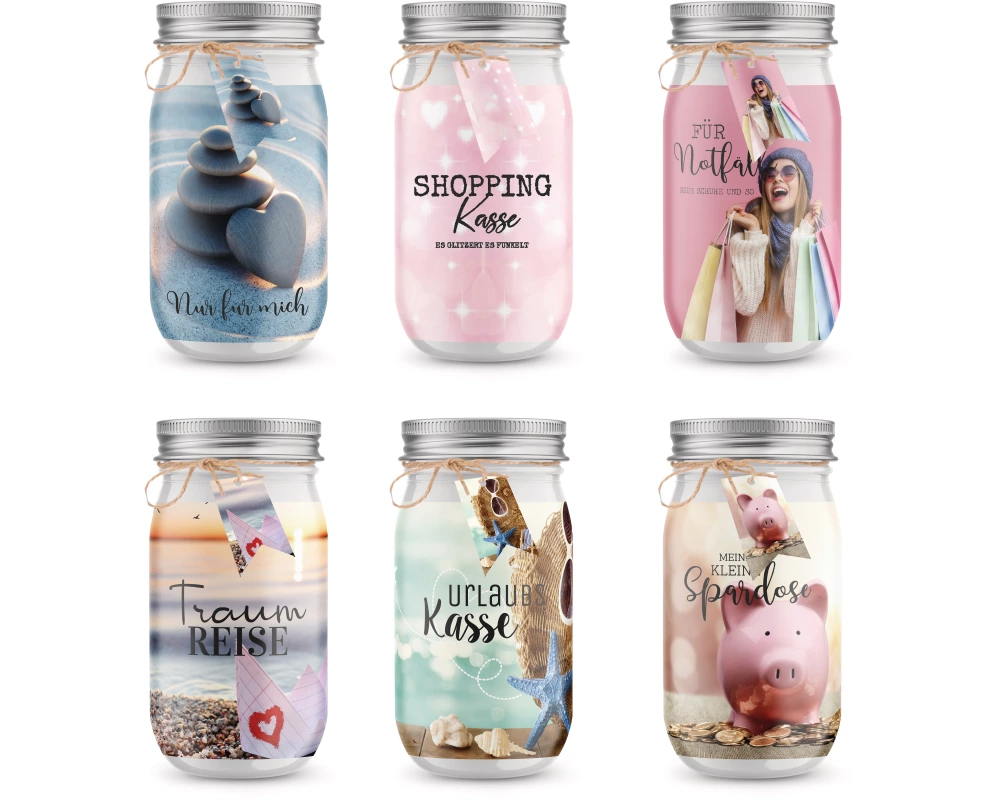 ROOST Spardose Kasse & Reise 10032594 Glas, ass. 8x13x8cm