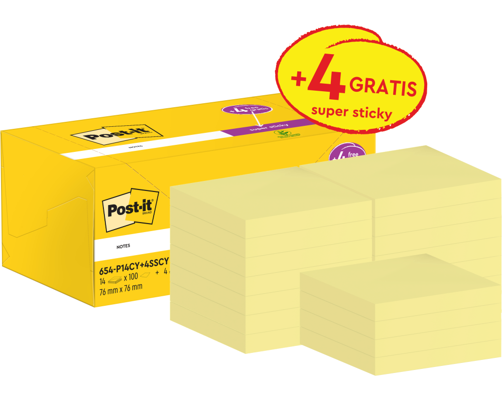 POST-IT Notes Promo Pack 77x76mm 654P14CY+ canary yellow 14+4