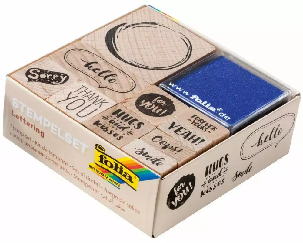 Folia Stempelset Lettering Schriftzug, Blau/Schwarz