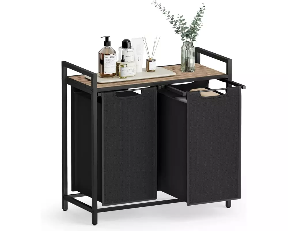 VASAGLE Wäschekorb mit 2 Fächern 0 l, Schwarz