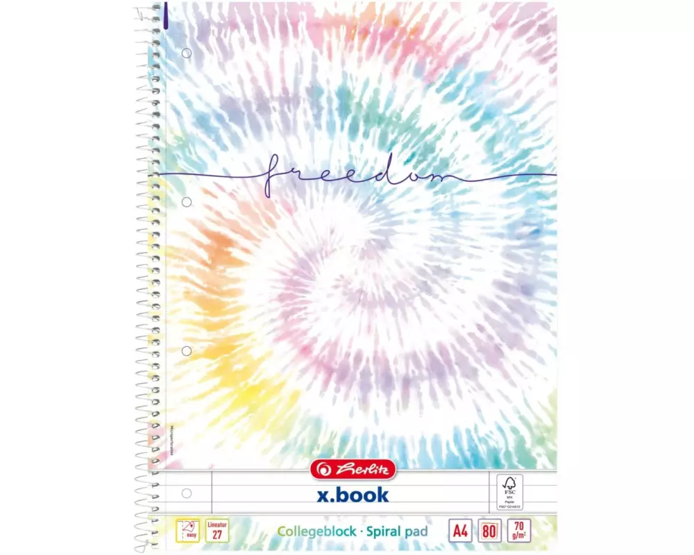 Herlitz Spiralblock New Baltik Freedom Liniert, 80 Blätter, A4
