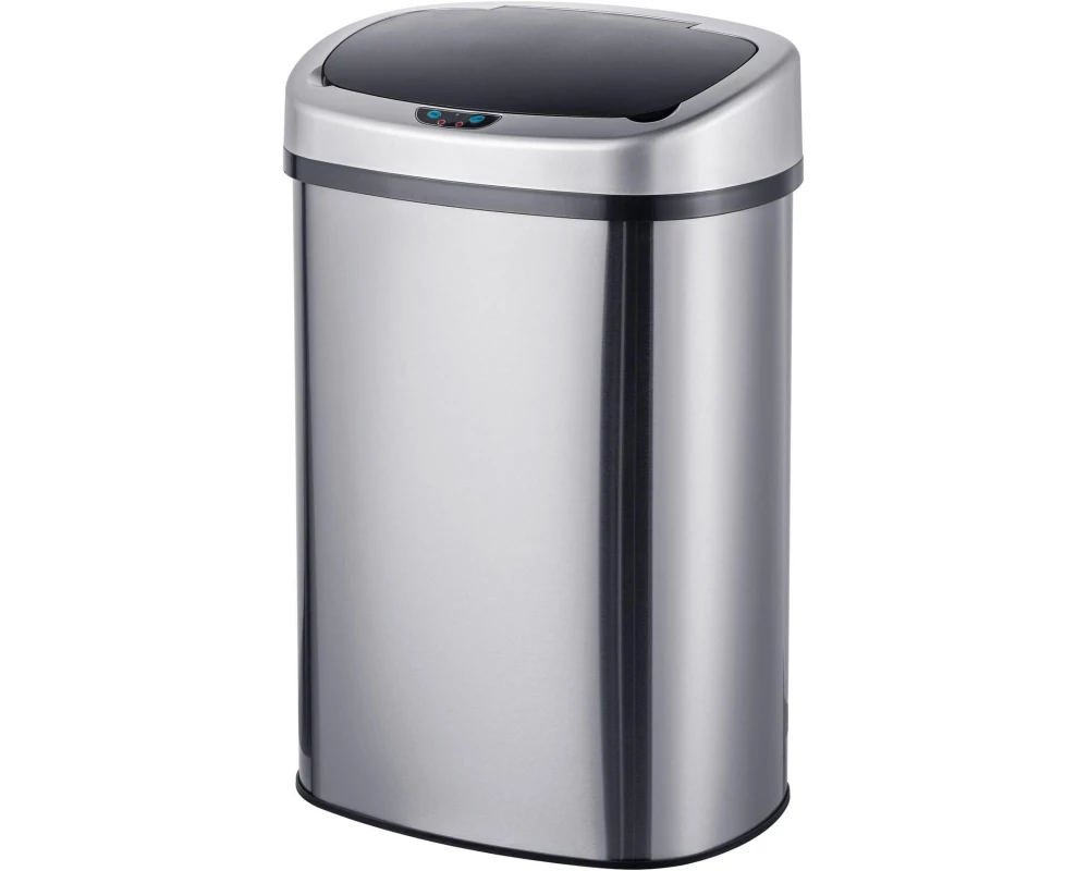 relaxdays Sensorabfalleimer 50 l, Schwarz/Silber