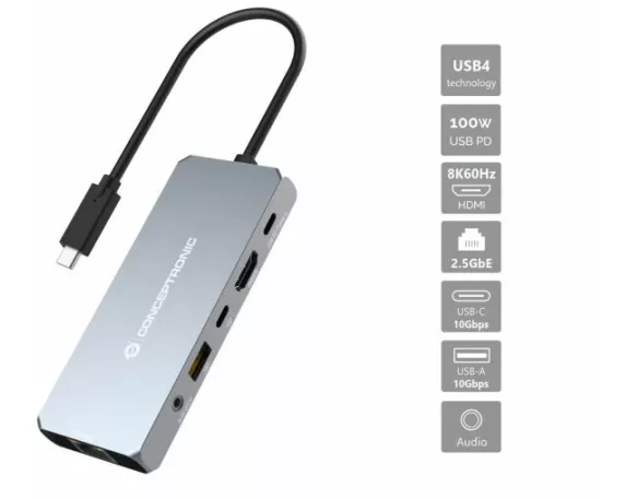 "DONN22G 6-in-1 USB4 Docking Station, 40Gbps upstream, 8K 60Hz HDMI, 2.5GbE, USB-A 10Gbps, USB-C 10Gb"