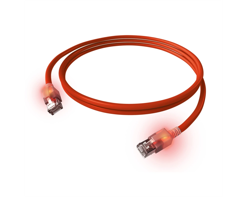 EasyLan DualBoot LED Patchkabel RJ45 S/FTP Cat.6A (Class EA), mit saCon Stecker, LSOH, rot, 3 m